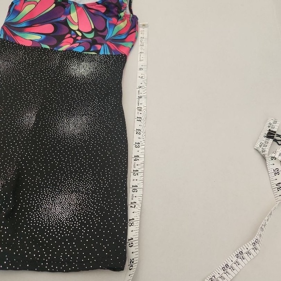 Kids Unitard Multicolor Pink Black Sleeveless Shorts Sparkle Gymnastics Athletic - Picture 5 of 7